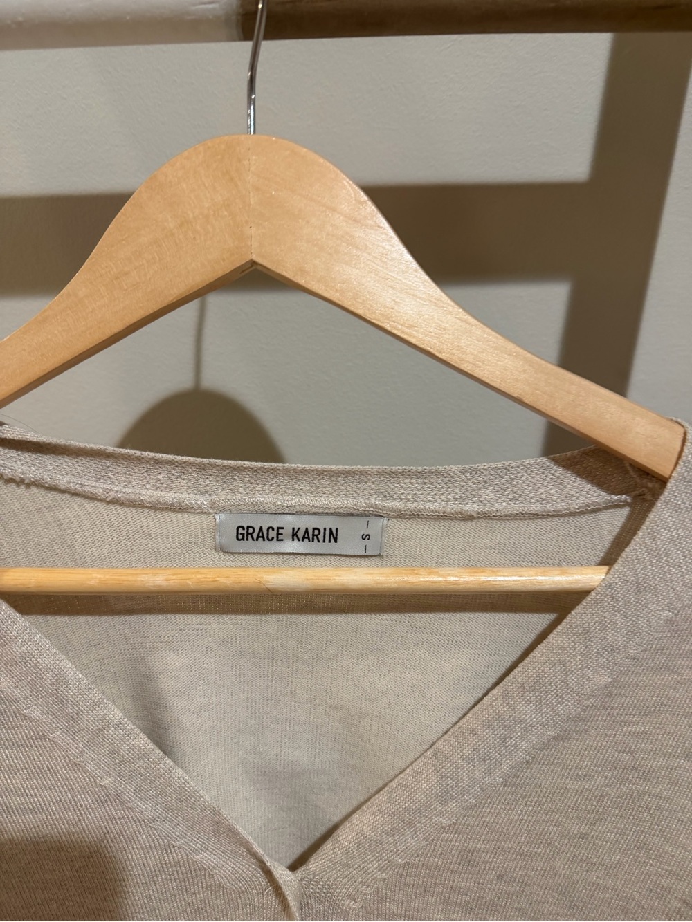 Classic V-Neck Button Cardigan - Beige - Picture 2 of 2
